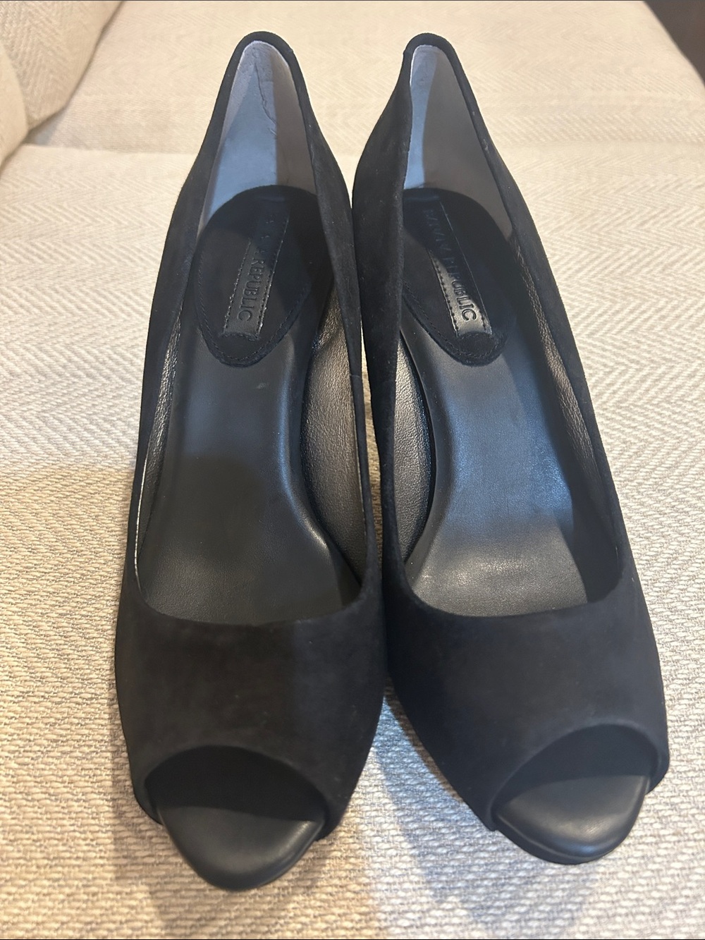 Banana Republic Black Suede Peep-Toe Heels NWT